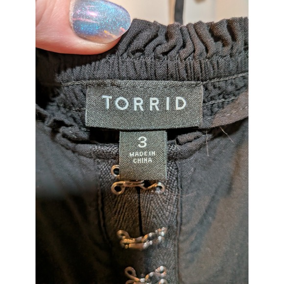 Whimsigoth Torrid Black Smocked Corset Tank Top Size 3X Ruffle Neck Tie Back - Picture 9 of 11